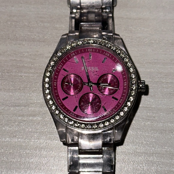 Fossil Watch Hot Pink Clear Band - Picture 3 of 9